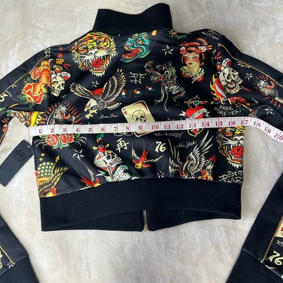 New ED HARDY SHRUNKEN CROPPED FLASHBOARD BLACK TRACK JACKET -WOMENS SMALL - Picture 8 of 14